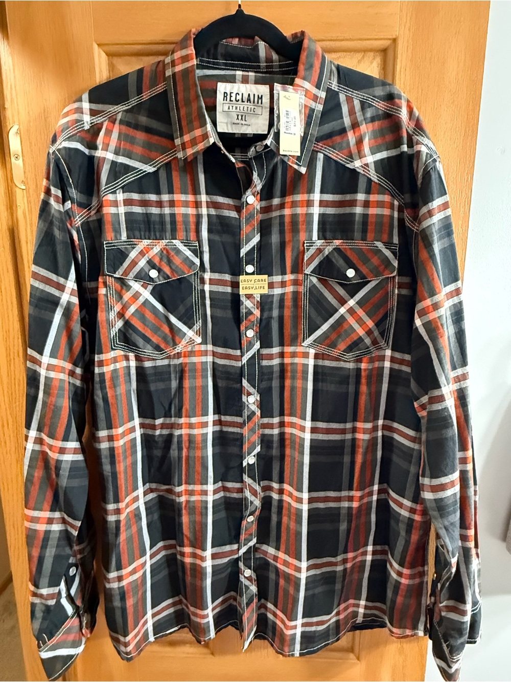 Buckle Reclaim XXL Black, Orange & White Plaid Pearl Snap Button-Down Shirt
